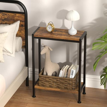 Narrow Side Table for Small Space, 2-Tier Slim End Table, Thin Nightstand, Skinny Snack Couch Table, Sofa Bedside Table in Living Room, Bedroom, Study, Kitchen and Balcony (Rustic Brown) - color: Rustic Brown, size: 2-Tier (7.9''D*17''W*22.8''H)