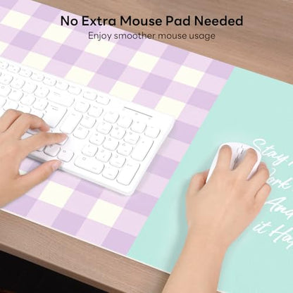 Checkered Pattern Desk Pad Protector, 35.5 x 13'' Aesthetic Mouse Mat for Desktop, Waterproof PU Leathe Non-Slip Desk Writing Pad for Office and Home, Purple and Blue - color: Purple and Blue