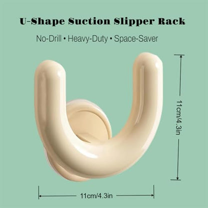 U-Shaped Wall Mounted Shoe Rack, Suction Cup No-Drill Installation Coat Hooks, Space Saving Slipper Holder for Bathroom(Cream) - color: Cream