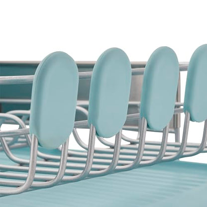 KitchenAid Compact Space Saving Rust Resistant Dish Rack with Removable Flatware Caddy and Angled Self Draining Drainboard, 12.63 x 15.87 x 5.54 Inch, Mineral Water - color: Mineral Water, size: Compact