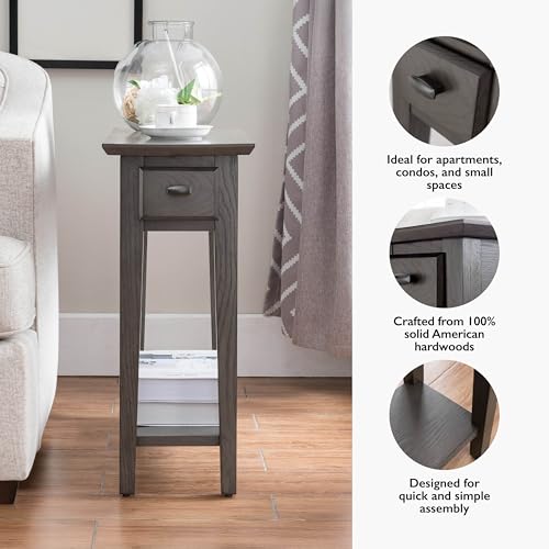 Leick Home 10071-GR One Drawer Chairside/Recliner End Table with Shelf, Smoke Gray - color: Smoke Gray