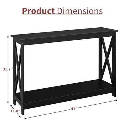 ZENY Console Table, Entryway Table, Narrow Sofa Table with 2-Tier Shelves, Entrance Table for Living Room, Entryway, Hallway, Foyer (Black, 11.8" D x 47" W x 31.7" H) - color: Black, size: 47"W