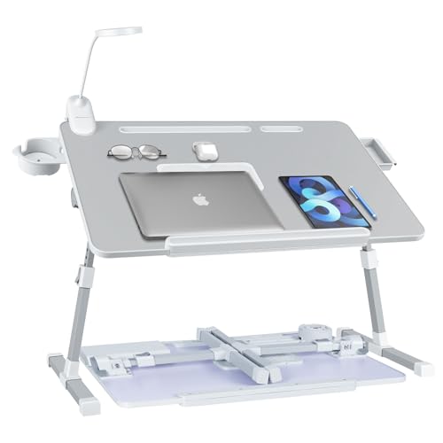 iXTRA Adjustable Laptop Lap Desk with Cooling Fan USB Light for Adults - color: Grey,70x45cm