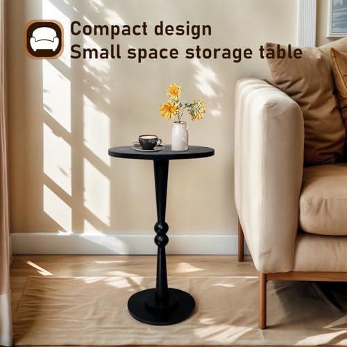 Small Side Table, Drink Table for Small Spaces, Modern Accent Table Martini Table with Solid Wood Leg, Round End Tables Living Room for Bedroom and Office (Black) - color: Black