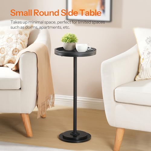 HOOBRO Small Round Side Table, Drink Table, Coffee Martini Table with Pedestal Accent for Small Spaces in Living Room, Bedroom, Sofa Couch, Black BB168BZ01 - color: Black