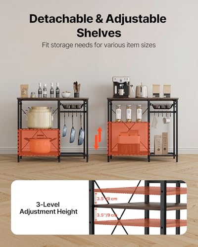 VEVOR Bakers Rack, 35.4 inch Width Microwave Stand,Kitchen Stand with X-Shaped Support Bar & 5 S-Shaped Hooks,Kitchen Storage Shelf for Dish Storage, Spice Jars, Coffee Bar Organization - size: 35.4 x 15.7 x 35.4
