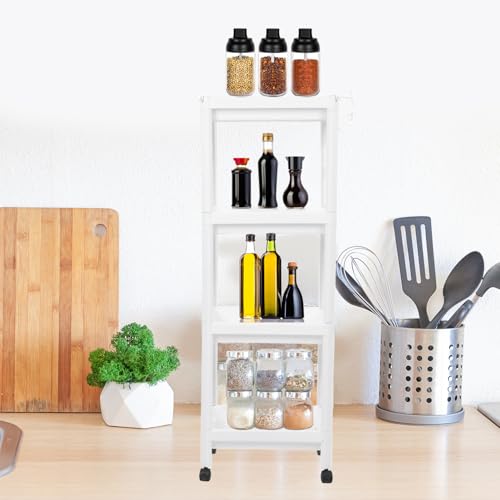 Tissting Bathroom Storage Rack 4-Tier, Plastic Freestanding Shelf | Multifunctional Organizer | Living Room & Bedroom & Kitchen | Space Saver(4 layers (with wheels)) - color: 4 Layers (With Wheels)