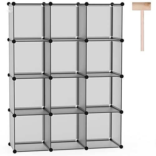 C&AHOME Cube Storage Organizer, 12-Cube Shelf Units, Closet Cabinet Grey | DIY Plastic Modular Bookshelf, Stackable Clothes Organizer Shelving Ideal for Home, Bedroom, 36.6" L x 12.4" W x 48.4" H - color: Grey