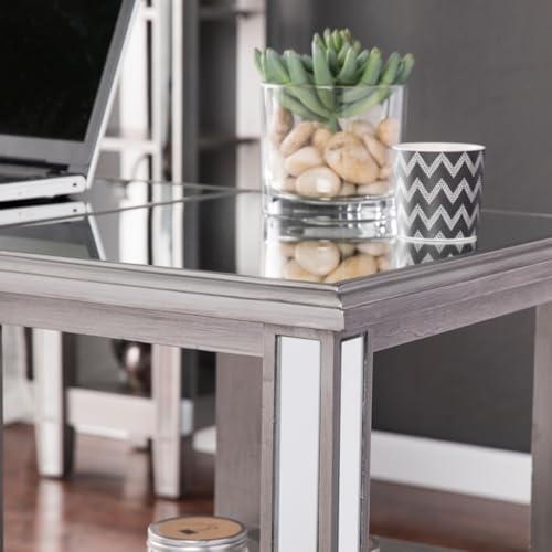 Hassyee Luxury Mirrored Computer Desk Versatile PC Laptop Desk with 4 Open Shelves for Home Office, Tempered Glass Study Writing Table Workstation with Spacious Tabletop for Reading or Doing Homework
