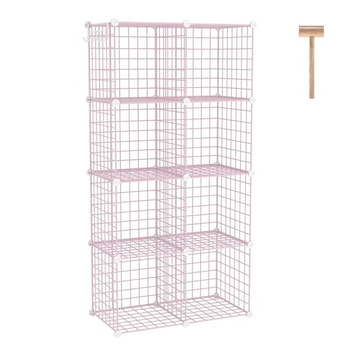 C&AHOME Wire Cube Storage, 8 - Cube Organizer Metal C Grids Units, Pink | Modular Shelves Units, Closet Organizer, Storage Bins Shelving, Ideal for Home, Office, Living Room - color: Pink, size: 8 Cube