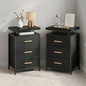 DreamDashio Nightstand Set of 2 with LED Lights, 3 Fabric Storage Drawers with PU Finish, Floating Top Design, Bedside Table with Open Shelf, End Table for Bedroom, Living Room, Office Black - color: Black (2 Pack)