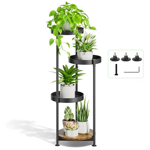 Oppro Plant Stand Indoor Outdoor, Metal Tall Flower Shelf Holder Clearance | 4 Tier Multiple Plant Round Corner Rack Organizer Display for Patio Orchid Office Porch Living Room Garden Balcony, Black - color: Solid Black, size: 4 Tier Round