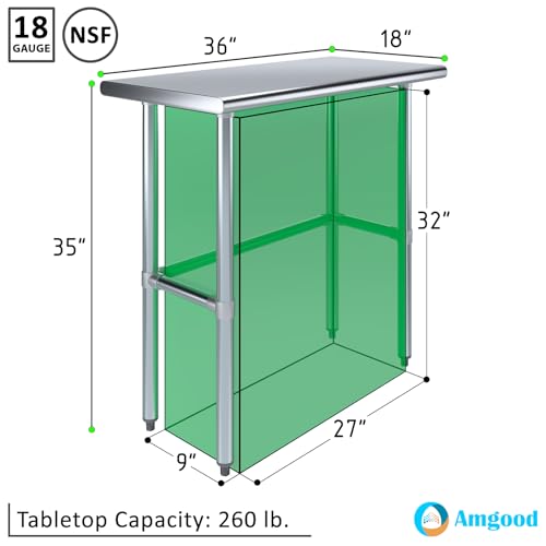 18 in. x 36 in. Open Base Stainless Steel Work Table | Residential & Commercial | Food Prep | Heavy Duty Utility Work Station | NSF - size: 36 in. Length x 18 in. Width