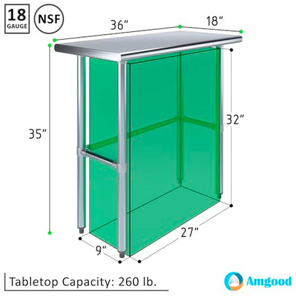 18 in. x 36 in. Open Base Stainless Steel Work Table | Residential & Commercial | Food Prep | Heavy Duty Utility Work Station | NSF - size: 36 in. Length x 18 in. Width