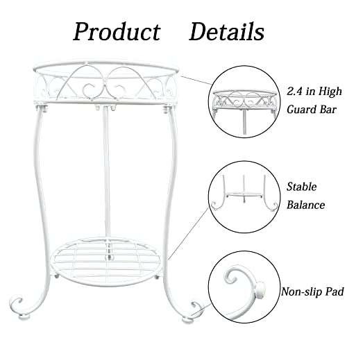 NAKUPE White Metal Plant Stand, 18.5 inch Tall 2 Tier Potted Holder Rack, Heavy Duty Flower Pot Shelf for Indoor Outdoor Patio Balcony Corner Garden