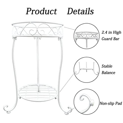 NAKUPE White Metal Plant Stand, 18.5 inch Tall 2 Tier Potted Holder Rack, Heavy Duty Flower Pot Shelf for Indoor Outdoor Patio Balcony Corner Garden