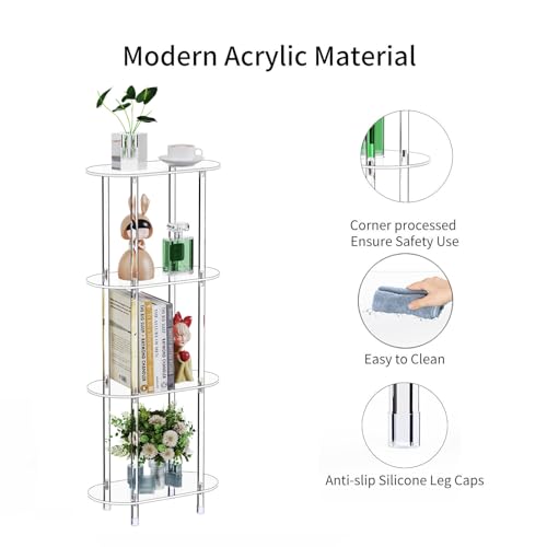 Clear Acrylic Narrow Side Table for Small Spaces, 15.75" L x 7.87" W x 38.7" H, 4 Tier Oval Slim End Table Nightstand, Small Minimalist Skinny Bedside Table for Bedroom, Bathroom, Living Room - size: 4 Tier 1-Pack 38.7"H