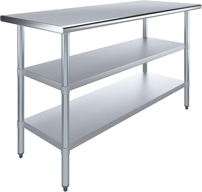 Stainless Steel Work Table with Double Undershelf – Heavy-Duty Commercial Prep Table for Restaurant, Bakery, Kitchen – NSF Certified (30 x 60) - size: 30 x 60