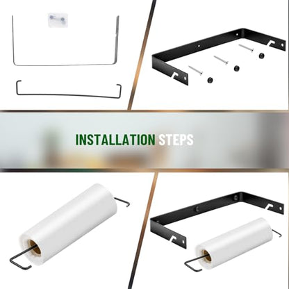 Stainless Steel Produce Bag Roll Holder Wall Mount Plastic Grocery Bag Holder for Supermarket Grocery Kitchen, 13.4 x 6.4 x 1.3 Inch(Black) - color: Black