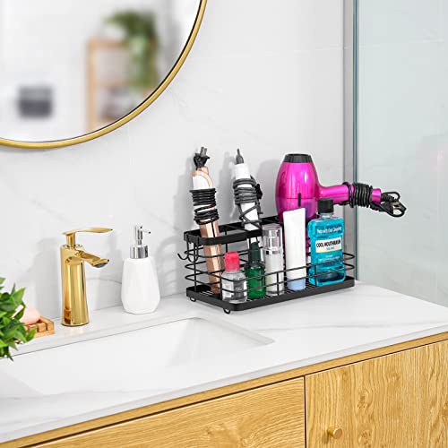 VITVITI Metal Hair Tool Organizer Wall Mounted, Hair Dryer Holder Basket Storage, Bathroom Sink Organizer Countertop for Vanity Makeup Brush/Hair Straightener/Styling Tools, Matte Black, Stand - style: B Black