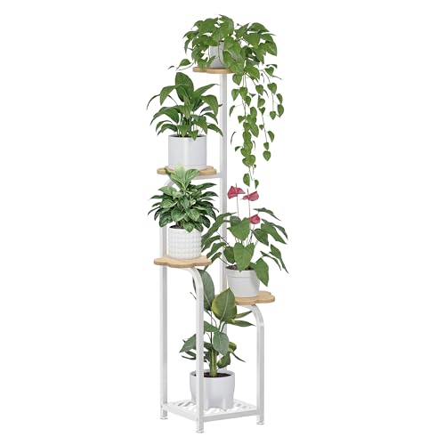 TOSKING 5 Tier Metal Anti-Tip Plant Stand indoor, Wide Base for Pots, Child and Pet Friendly ,Heavy Duty Plant Shelf , Corner Shelf, Flower Pot Stand for Multiple Plants, Indoor Plants Tiered Stand for Living Room Balcony Garden Patio Bedroom (White and W