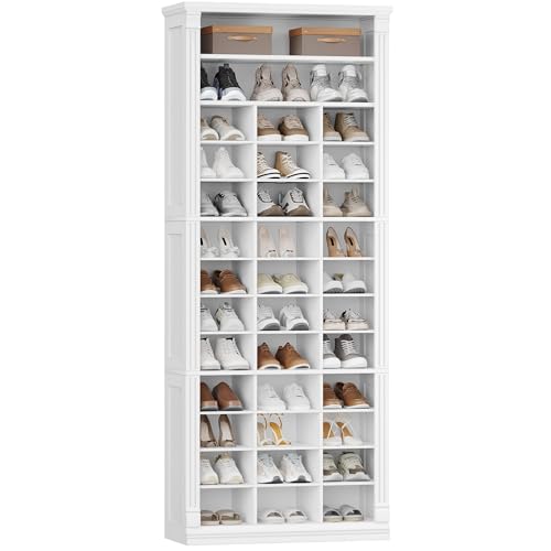 Hzuaneri 13 Tiers Shoe Storage Cabinet, Tall Shoe Cabinet with Cubby | Wooden Shoes Organizer for Closet, 39 Pairs, Shoes Cubby Organizer for Entryway, Hallway, Bedroom, White SR31003X - color: White, size: 12.6"D x 28.7"W x 80.9"H