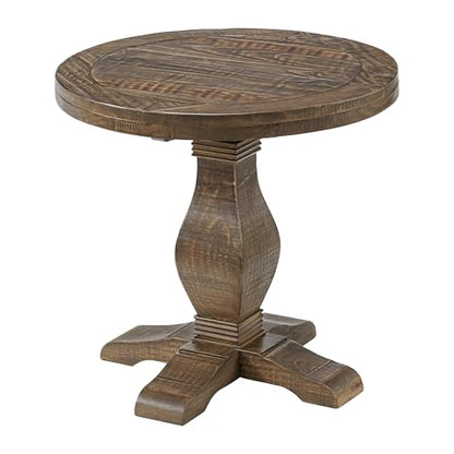 Napa Solid Wood Farmhouse Rustic Round End Side Living Room Table, Nightstand 26" W x 26" D x 25" H | Farmhouse Rustic, Pine Wood, Round Side Table, Nightstand, 2" Plank Top, for Living Room or Bedside, 26" W x 26" D x 25" H - color: Natural Finish
