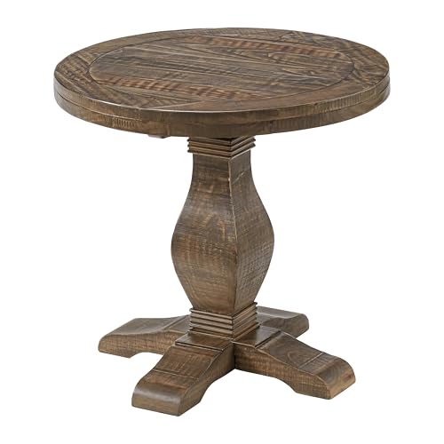 Napa Solid Wood Farmhouse Rustic Round End Side Living Room Table, Nightstand 26" W x 26" D x 25" H | Farmhouse Rustic, Pine Wood, Round Side Table, Nightstand, 2" Plank Top, for Living Room or Bedside, 26" W x 26" D x 25" H - color: Natural Finish