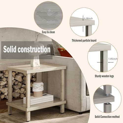 MMEOLUOOK Large End Table Square Side Table Modern Sofa Table 20 Inch Industrial Coffee Table NightStand with 2-Tier Storage Shelf for Living Room Bedroom Oak Grey MLBZ06Z - color: Oak Grey