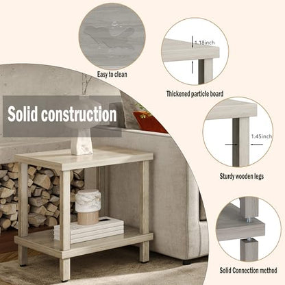 MMEOLUOOK Large End Table Square Side Table Modern Sofa Table 20 Inch Industrial Coffee Table NightStand with 2-Tier Storage Shelf for Living Room Bedroom Oak Grey MLBZ06Z - color: Oak Grey