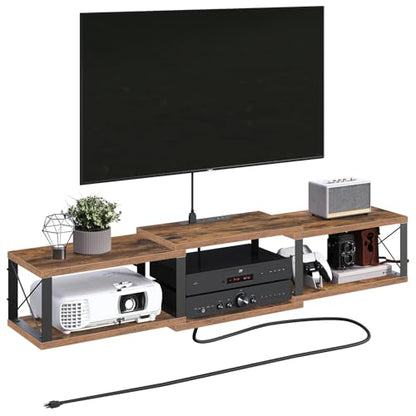 MAHANCRIS 43.7” Floating TV Stand with Power Outlet, Wall-Mounted Entertainment Center, Floating Metal Frame Media Console Shelf for Under TV Storage, for Living Room, Bedroom, Rustic Brown TVHR101E01 - color: Rustic Brown