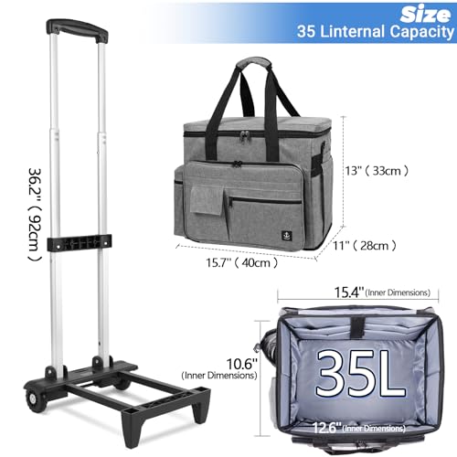 Rolling Teacher Bag Built-in Hard Support Board, Rolling Briefcase with Detachable Trolley, Rolling bag with Laptop compartment, Adjustable Shoulder Strap, and Ample Storage Space - color: Grey