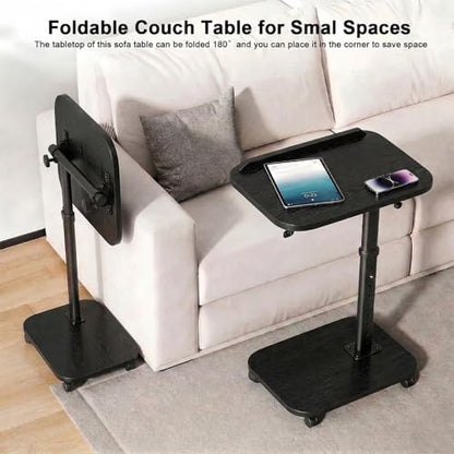 C Table End Table Adjustable Height, Rolling TV Tray Table for Small Spaces 180° Flip-Over Panel & 360° Swivel Casters,C Shaped Side Tables for Couch for Living Room/Bedroom/Bed/Sofa/Chair/Snack-Black - color: Black