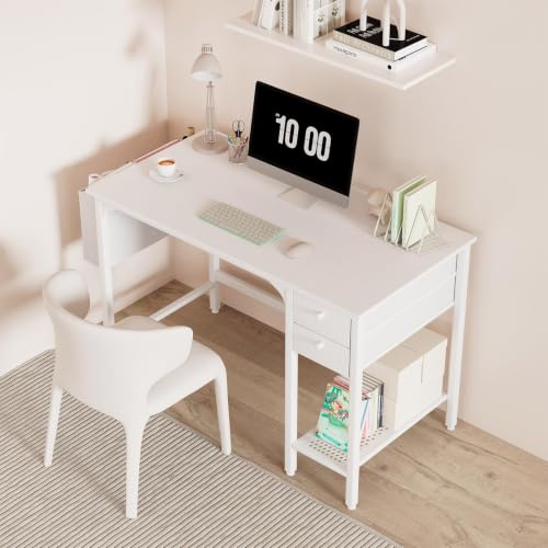Lufeiya White Small Desk with Drawers - 40 Inch Computer Desk for Small Space Home Office, Modern Simple Study Writing Table PC Desks - color: White, size: 39.4"