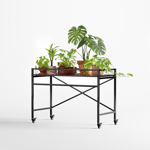 Zhongma Window Height Sturdy Metal Plant Stand with Wheels, 36.6 x 16 x 26.2 in High, Heavy Duty Succulent Shelf for Home Indoor and Outdoor, 220 LBS Capacity & Heavy Duty Construction - color: 1 Tier 36.6 x 16 x 26.2 Inch High