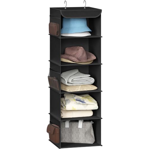 Simple Houseware 5 Shelf Hanging Closet Organizer, Black - color: Black, size: 5 Shelf