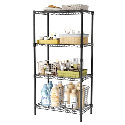 Golpart 4Tier Adjustable Storage Shelves Metal Wire Shelving Standing Shelf | Utility Heavy Duty Unit Rack Closet Organize for Home Kitchen Laundry Room Organization Pantry 12"Dx22"Wx43.5"H Black - color: Black, size: 4-tier-12"Dx22"Wx43.5"H