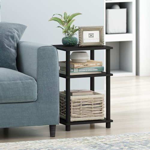 Furinno JUST Side Table, 3-Tier End Table, Open Shelves Night Stand, Bedside Table, Toolless Assembly, for Living Room, Bedroom, Bathroom, Americano - color: Americano/Black, size: 1-Pack, Plastic Poles, style: 1-Pack