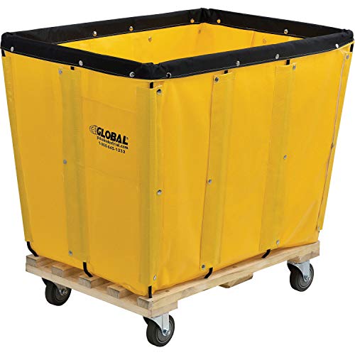 Global Industrial 12 Bushel, Yellow Vinyl Basket Bulk Truck, Unassembled | 36"L x 26"W x 33-1/2"H, Rolling Laundry Cart, Commercial Material Handling Cart with 4" Casters - color: Yellow