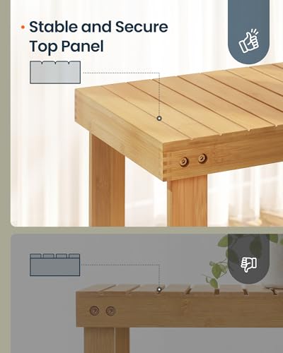 SONGMICS HOME 3-Tier Bamboo Shoe Bench, Shoe Rack, for Entryway Bathroom Bedroom, 11.5 x 27.8 x 18 Inches, Natural - color: Natural