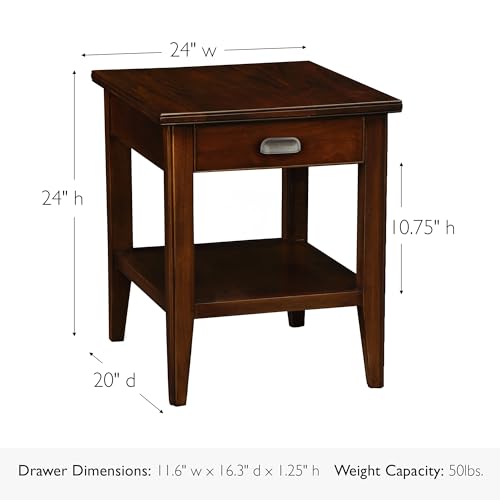 Leick Home Laurent End Table, Solid Wood, 1 Storage Drawer, Bottom Display Shelf, Easy-Assembly, For Living Room/Bedroom, Chocolate Cherry, 20.0 in. L x 24.0 in. W x 24.0 in. H, 10507 - color: Chocolate Cherry