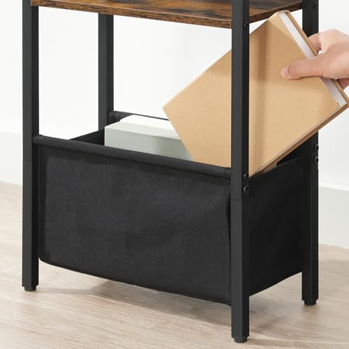HOOBRO Small Narrow Side Table, Narrow End Table with Charging Station, Extra Slim Nightstand with Storage, Skinny End Table for Small Spaces for Living Room, Rustic Brown and Black BF125UBZ01