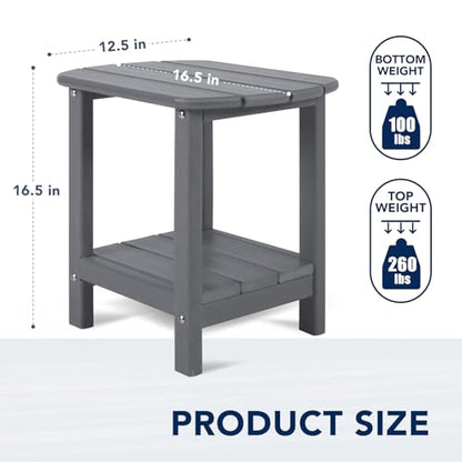 nalone Adirondack Side Table 16.5" Outdoor Side Table HDPE Plastic Double Adirondack End Table Small Table for Patio(Grey) - color: Grey