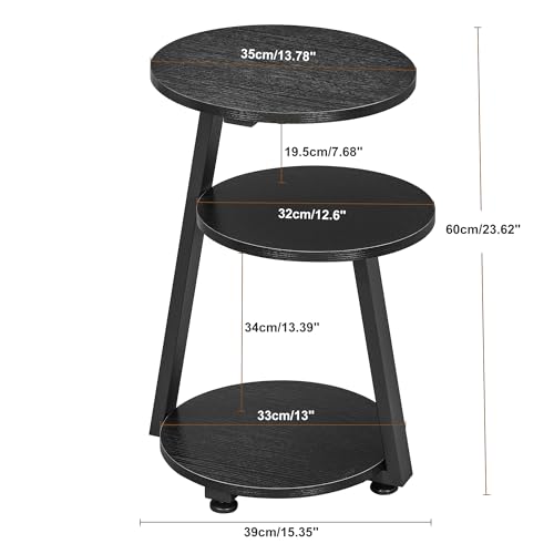 BEWISHOME Round End Table Side Table with Metal Frame, Black KTZ41B | Accent Table Nightstand Bedside Table, 3-Tier Shelves, Small Couch Table, For Living Room Bedroom - color: Black, size: without PowerOutlet
