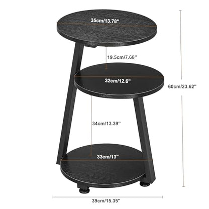 BEWISHOME Round End Table Side Table with Metal Frame, Black KTZ41B | Accent Table Nightstand Bedside Table, 3-Tier Shelves, Small Couch Table, For Living Room Bedroom - color: Black, size: without PowerOutlet