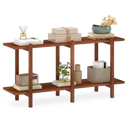 Giantex 2-Tier Wood Bookshelf, 48" Modern Console Table with Wide Storage Shelf, Horizontal Rubber Wood Bookcase, Open Display Racks Shelving Unit for Bedroom, Living Room, Office, Entryway