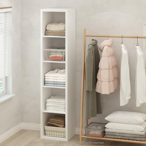 Furinno Cubic Extra Thick 5-Cube Closet Organizers and Storage, White | 14.6 x 16 x 72 in, Open Shelf Closet Storage, Closet Organizer, for Wardrobe, Bedroom, Living Room - color: White, size: 5-Cube