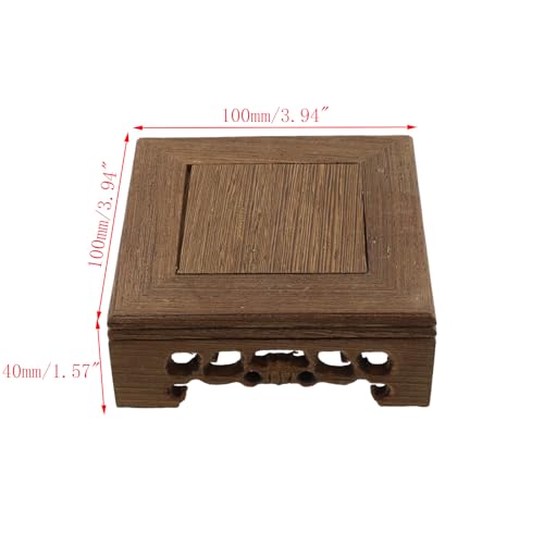 Wooden Display Stand Base Wood Carved Craft Pedestal, 4" x 4" | Traditional Wooden Base, Oriental Antique Display Riser, Square Pedestal Stands for Vase, Crystal Ball, Stone, Flower Pot - size: Square, 4" x 4"