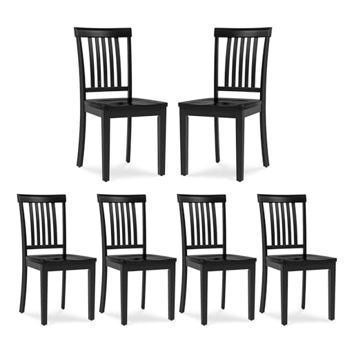 COLAMY Wooden Dining Chairs Set of 6, Farmhouse Dining Room Chairs, Windsor Spindle High Back Side Chairs, Armless Rubberwood Kitchen Table Chairs, Black - color: Black, size: Set of 6