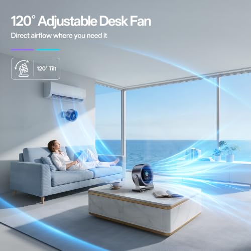 USB Desk Fan for Bedroom: 100 Speeds Digital Display Quiet Portable Fan with Turbo Airflow, 120° Rotating Small Rechargeable Battery Desktop & Wall-Mounted Fans for Bedroom Home Office (Black) - color: Black
